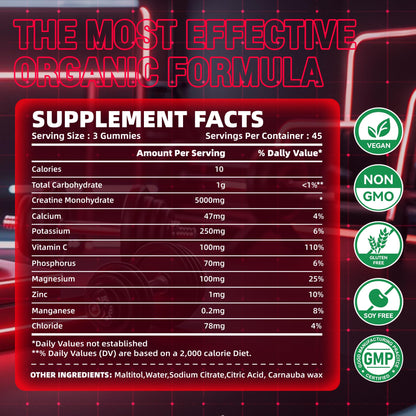 Zipvit Creatine Monohydrate Gummies (5g) – Pre-Workout Energy & Muscle Growth – Strawberry Electrolyte 135 Count