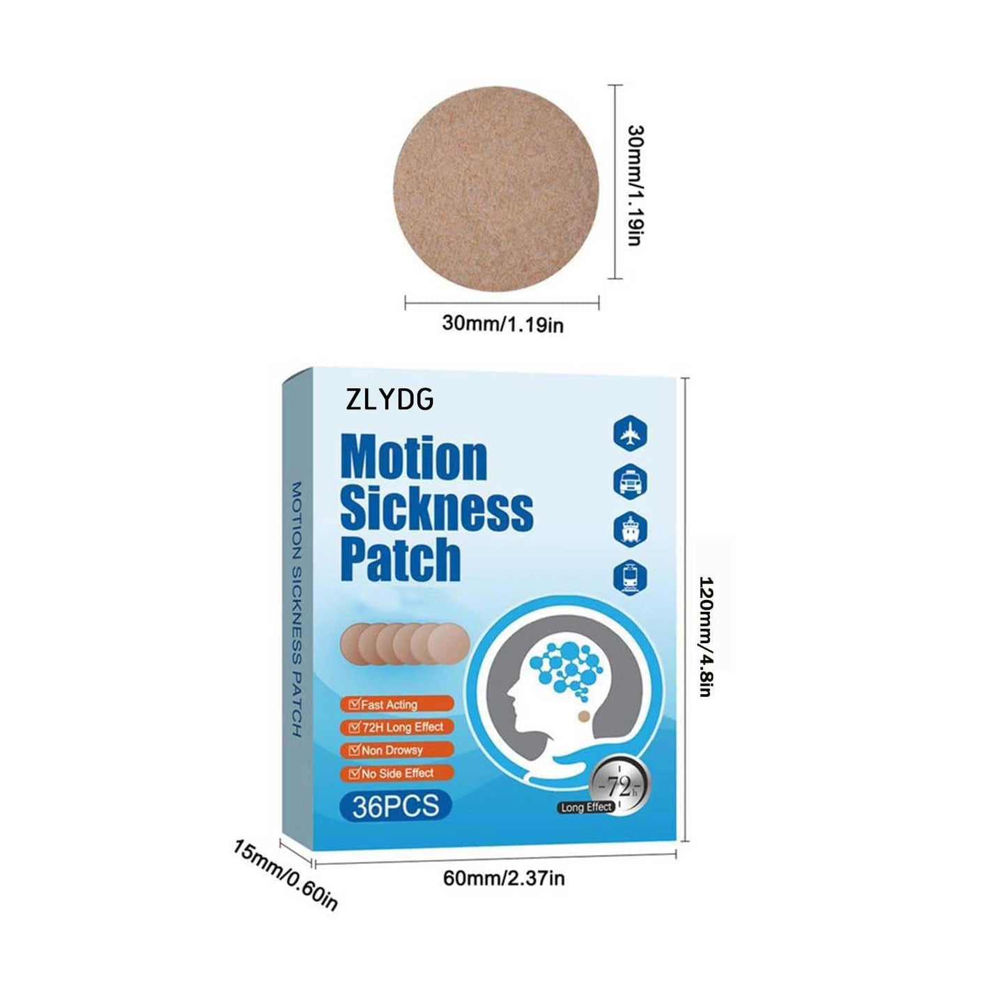 ZLYDG Motion Sickness Patch – 36 Patches for Cruise, Car, and Air Travel | Herbal, Non-Pill Comfort
