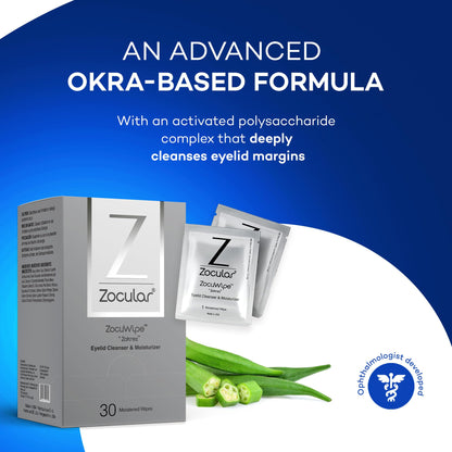 Zocular Zocuwipe Eyelid Wipes with Natural Okra Complex – Eyelid Cleanser & Moisturizer Pads (40ct)