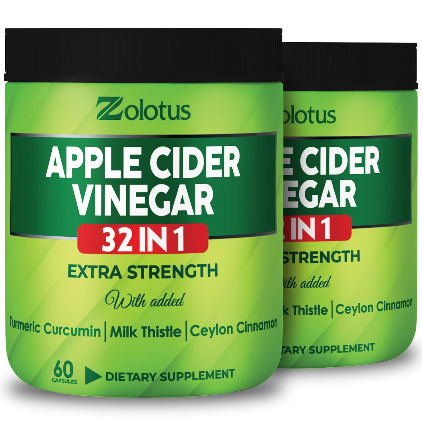 Zolotus Apple Cider Vinegar Capsules 32in1 - 60 Caps (2 Packs) with Turmeric Cinnamon Milk Thistle