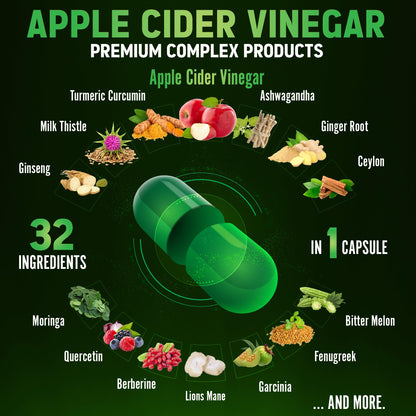 Zolotus Apple Cider Vinegar Capsules 32in1 - 60 Caps (2 Packs) with Turmeric Cinnamon Milk Thistle