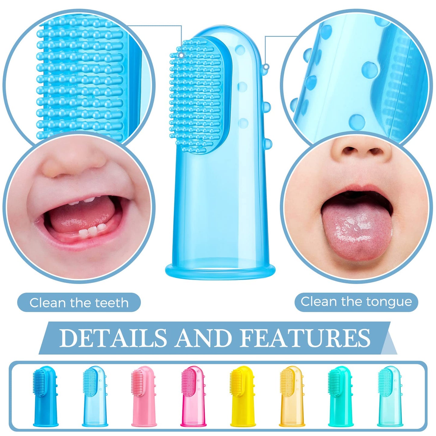 Zopeal 8-Piece Baby Finger Toothbrush Set | Soft Silicone Toddler Toothbrushes with Boxes